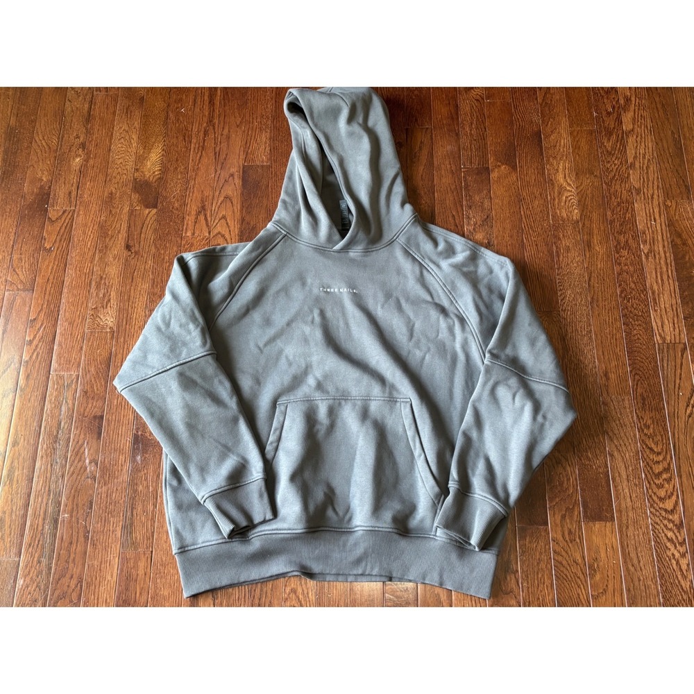 Three Nails Cross Oversized Hoodie Mens XL Grey Green Fleece Pullover Sweatshirt